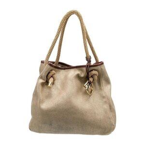 Michael Kors Gold Canvas Shoulder Bag – Leather Trim, Logo Lining